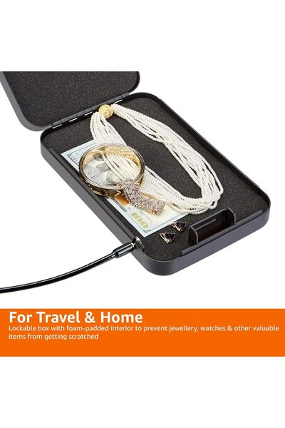 Amazon basics Portable Security Lock Box Safe with Combination Lock for Documents and Jewelry, XL, B