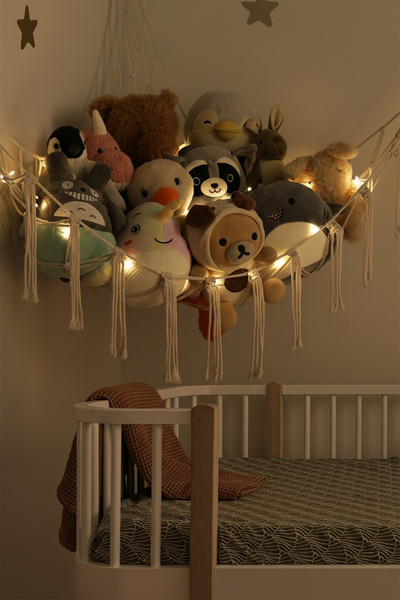 LilJoy Işıklı Çocuk Odası Organizeri Pamuklu Oyuncak Hamağı Duvar Süsü El Yapımı Hamak- Led Aydınlatmalı