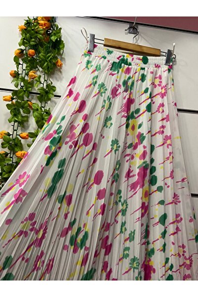 edu collection Patterned Chiffon Bohe Bell Skirt with Lining