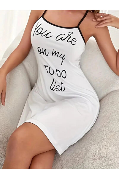 GENCULUS   Women's Sleeveless Strap Back cross Detail To Do List Print Single Jersey Nightgown Dress