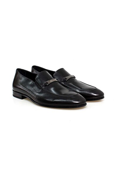 FRANCO CALVANI Black Color Laceless Genuine Leather Men's Shoes