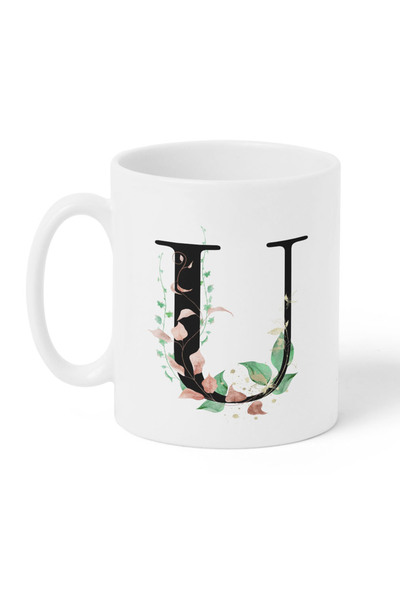 LOWHA 11 oz Ceramic Mug with Letter U Design on Both Sides