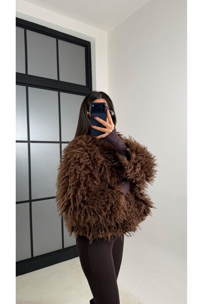 manana fashion Μπουφάν με κρόσσια μακριά πούπουλα παλτό με συνθετική γούνα