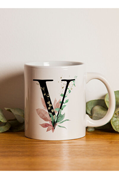 LOWHA 11 oz Ceramic Mug with Letter V Design on Both Sides