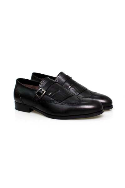 FRANCO CALVANI Black Color Laceless Genuine Leather Men's Shoes