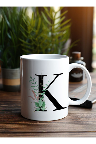 LOWHA 11 oz Ceramic Mug with Letter K Design on Both Sides