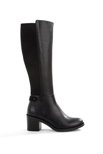 Modabuymus Black Genuine Leather Elastic Thick Heel Women's Boots Bicheno