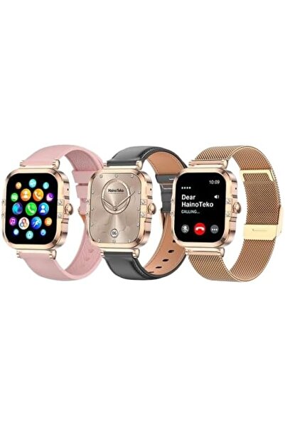 HAINOTEKO Waterproof Smartwatch Gold with 3 Straps (22 Mini)