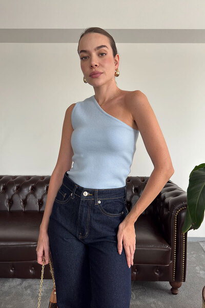 MAGARDE One-Shoulder Premium Knitwear Blouse - Baby Blue