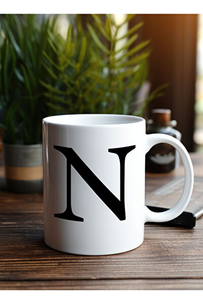LOWHA 11 oz Ceramic Mug with Letter N Design on Both Sides