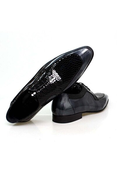FRANCO CALVANI Gray Color Patent Leather Laced Genuine Leather Men's Shoes