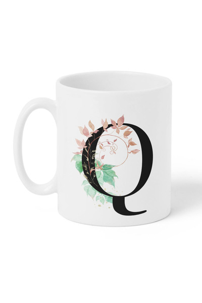 LOWHA 11 oz Ceramic Mug with Letter Q Design on Both Sides