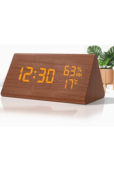 VORRINC Digital Alarm Clock Wood Effect - Voice Control, Date, Temperature & Humidity (Brown)