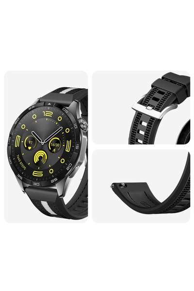 Sneezy Sportstripe Mesh Pattern Metal Buckle Silicone Smart Watch Band Compatible with Huawei Watch Gt4 46mm