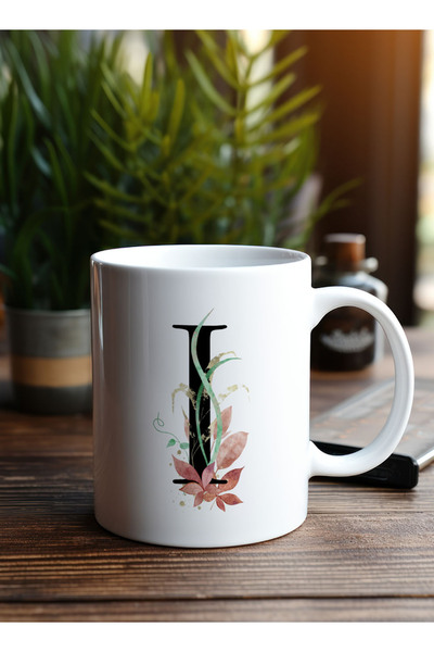LOWHA 11 oz Ceramic Mug with Letter I Design on Both Sides