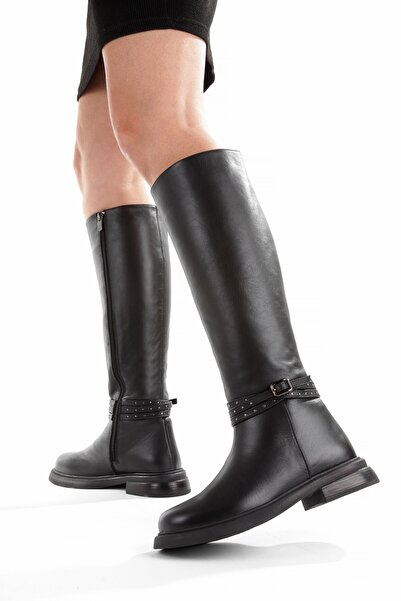 Modabuymus Black Genuine Leather Heelless Casual Women's Boots Vildo