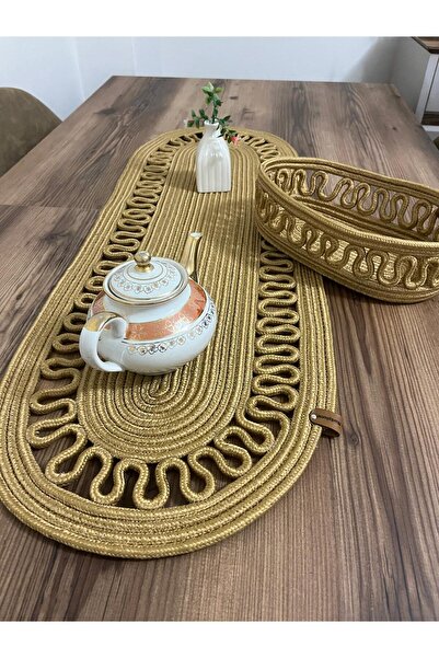 eftlyhome Runner Basket Set, Jute, Wicker, American Service, Cutlery Set, Plate Coaster, Presentation, Bread Basket