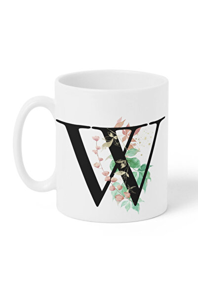 LOWHA كوب سيراميك سعة 11 أونصة بتصميم حرف W على كلا الجانبين