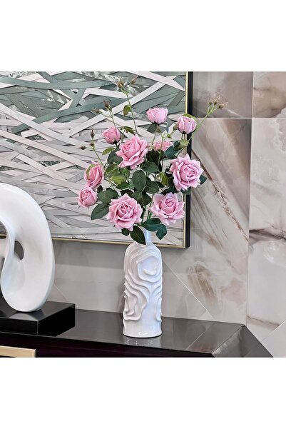 MirageBotanics White Ceramic Vase for Flowers and Pampas Grass