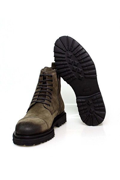 FRANCO CALVANI Khaki Color Lace-Up Genuine Leather Men's Boots