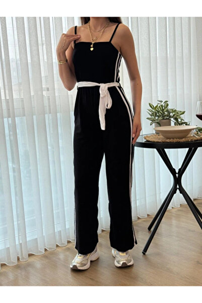 GENCULUS Women's Rope Strap Strapless Waist Belted Viscose Two Thread Jumpsuit