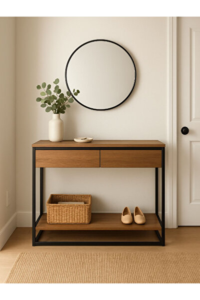 BEC59 كونسول مدخل خشبي بدرجين وتخزين مفتوح (100 سم)