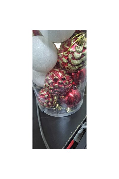 Flippy Set of 24 globe Christmas ornaments, White/Red, 7 cm, plastic, glitter finish, resealed