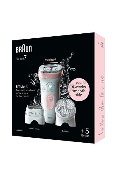 Braun Silk-épil 7 Women's Electric Epilator, Wet & Dry, Wide Head, White/Pink SE7-060