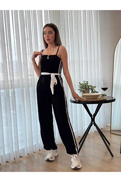 GENCULUS Women's Rope Strap Strapless Waist Belted Viscose Two Thread Jumpsuit