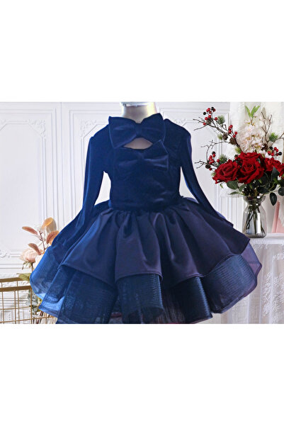 MODA فستان بناتي بفيونكة مخملية