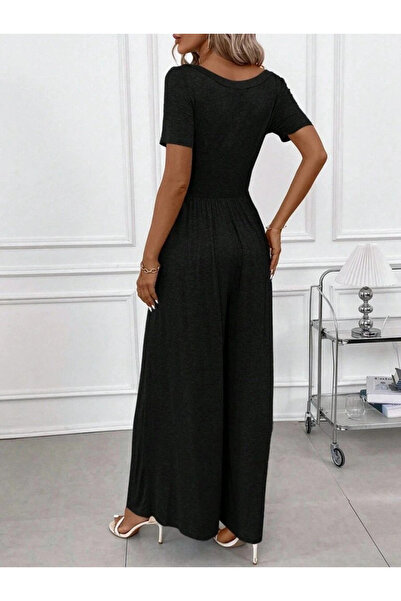 GENCULUS Women's Short Sleeve Round Neck Wide Leg Wrap Jumpsuit