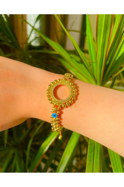 Parılda Premium Altın Kaplama Hale Model Dorikalı Çeyrekli Bileklik - Nazar B...