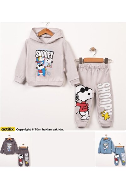 çıtır betüş 6-24 Months Snoopy Printed Hooded Baby Tracksuit Set |   Transitional