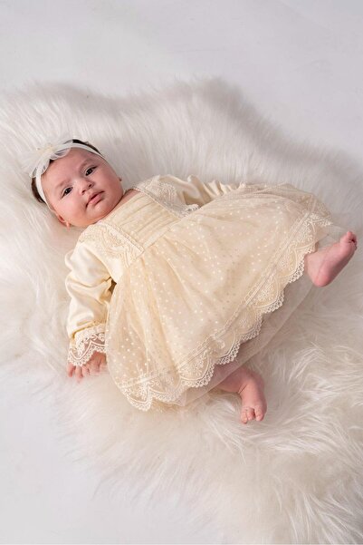 Buse&Eylül Bebe Cream Lace Baby Girl Tulle Dress