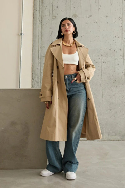 GENCULUS Camel Long Belted Trench Coat
