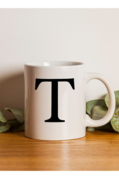LOWHA 11 oz Ceramic Mug with Letter T Design on Both Sides