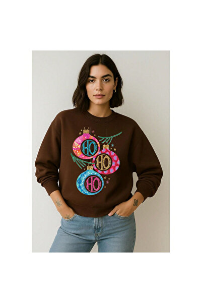 Tubinyoo العام الجديد - سترة رأس السنة مطبوع ذات الرقبة الدائرية مكونة من 3 خيوط