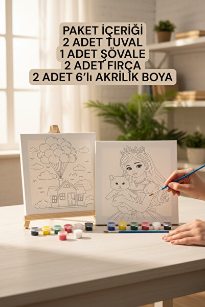 Asra Çocuklar için Tuval Boyama Seti ( 2 ADET TUVAL, 1 ADET ŞÖVALE, FIRÇA VE ...