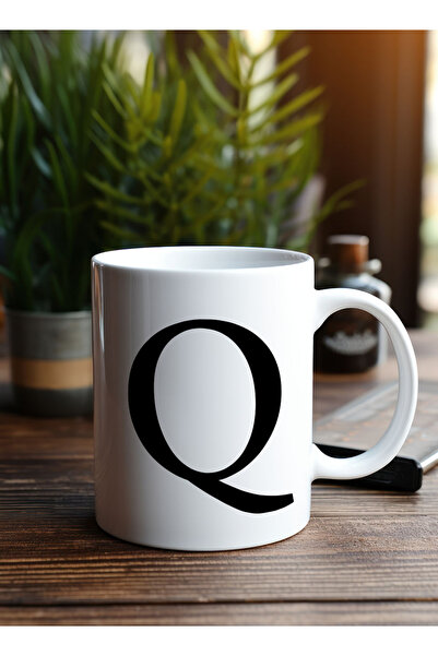 LOWHA 11 oz Ceramic Mug with Letter Q Design on Both Sides