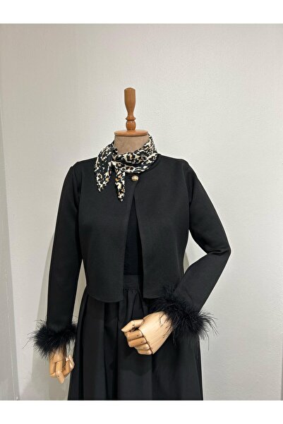 Hooopstore SİYAH TÜYLÜ HIRKA