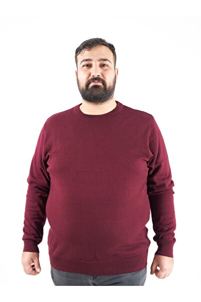 TURHAN TRİKO سترة رجالية بياقة دائرية باللون الأحمر الداكن مقاس كبير