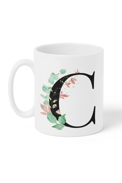 LOWHA 11 oz Ceramic Mug with Letter C Design on Both Sides