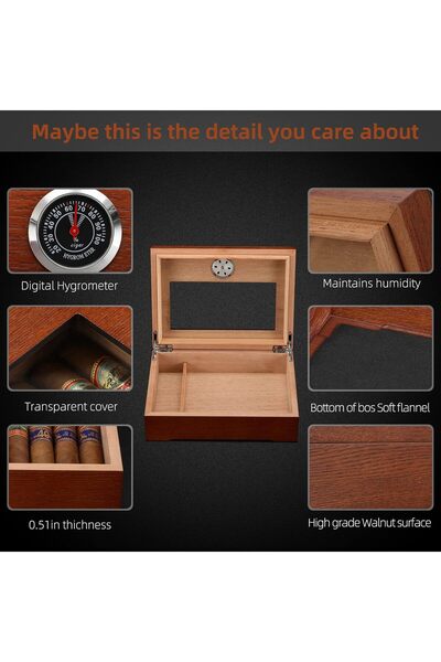 Generic TISFA Cigar Humidor, Glass Top Cedar Desktop Box with Hygrometer, Humidifier and Divider (Holds 20-3