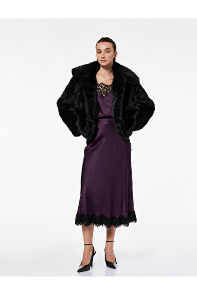 Koton slim fit Fusta midi din satin cu detaliu din dantela