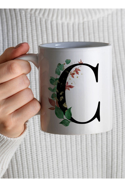 LOWHA 11 oz Ceramic Mug with Letter C Design on Both Sides
