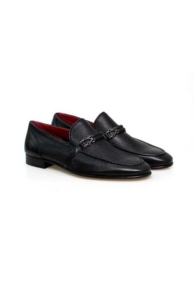 FRANCO CALVANI Black Color Laceless Genuine Leather Men's Shoes