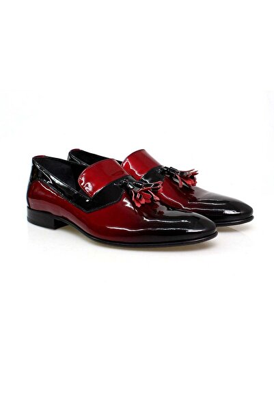 FRANCO CALVANI Red Black Color Genuine Leather Patent Leather Laceless Men's Shoes