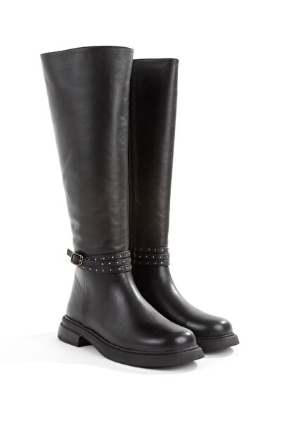 Modabuymus Black Genuine Leather Heelless Casual Women's Boots Vildo