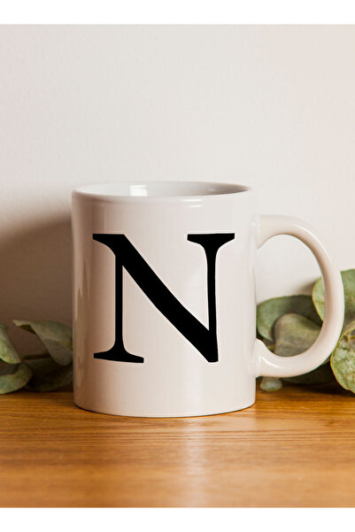 LOWHA 11 oz Ceramic Mug with Letter N Design on Both Sides