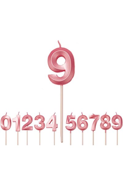 Flippy Lumânare Numărul 9, Rabatabilă, Model Diamant, 5 x 3,4 cm, Roz